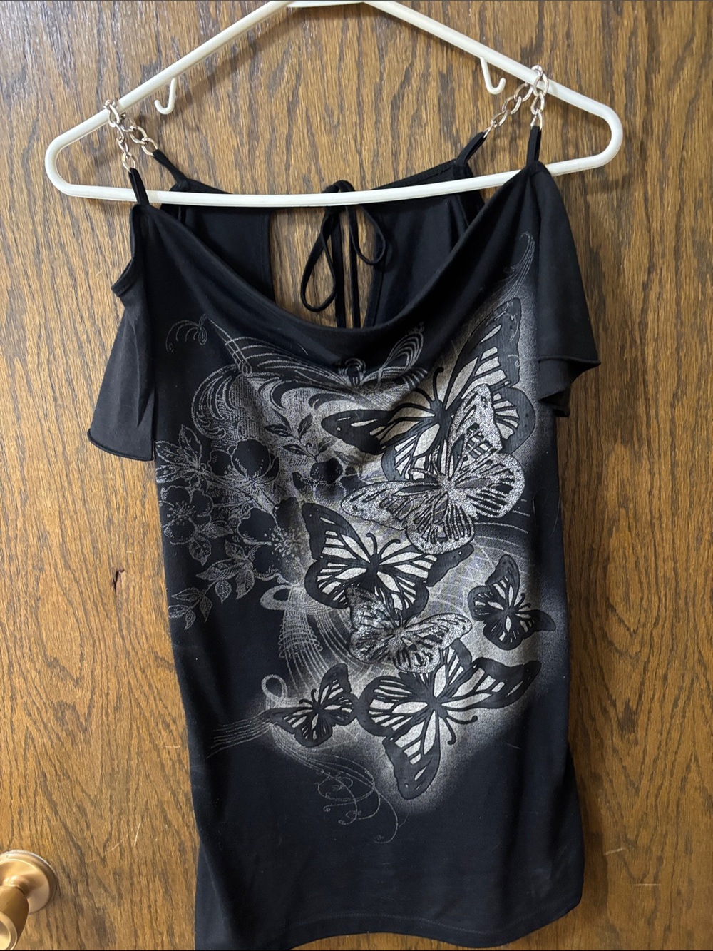 Black Cold-Shoulder Butterfly Graphic Women's Top